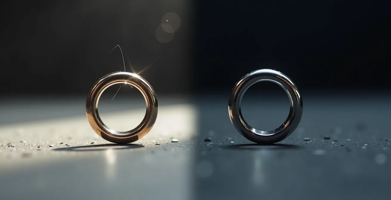 Comparaison visuelle entre un serti griffes et un serti clos montrant leur résistance aux chocs