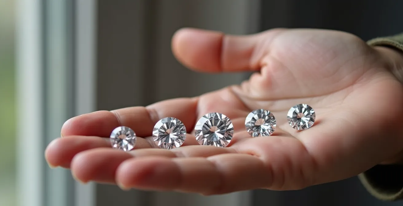 Différentes tailles de pierres en oxyde de zirconium posées sur une main