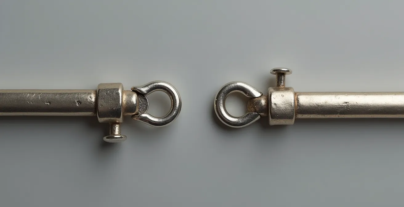 Comparaison macro d'un fermoir de jonc neuf et usé montrant les signes d'usure