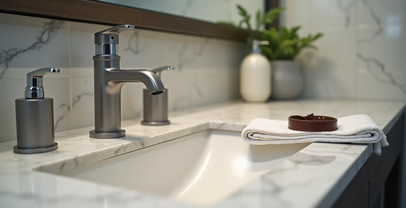 Nature morte artistique montrant les ennemis du cuir avec bracelet protégé